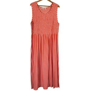 NorthStyle Sunset Orange White Striped Smocked Bodice Maxi Dress Size XL